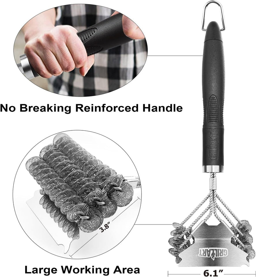 GRILLART Grill Brush and Scraper Bristle Free - Safe BBQ Brush for Grill -Stainless Grill Grate Cleaner - Safe Grill Accessories for Porcelain/Weber Gas/Charcoal Grill - Gifts for Grill Wizard/Men/Dad