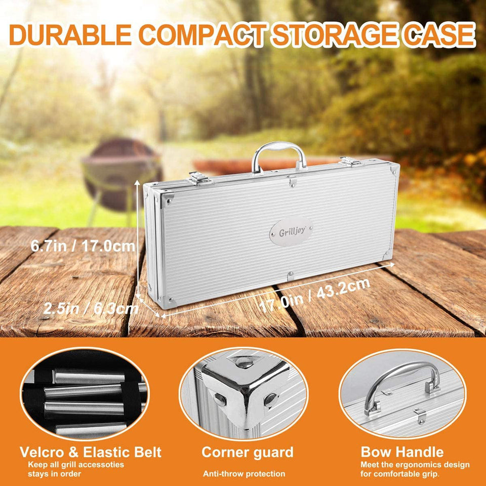 20PCS Heavy Duty BBQ Grill Tools Set - Extra Thick Stainless Steel Spatula. Fork& Tongs. Complete Barbecue Accessories Kit in Aluminum Storage Case - Perfect Grill Gifts for Men