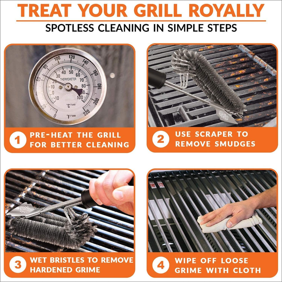 BBQ Grill Brush and Scraper 18 | Stainless Steel Cleaning Brush Accessories | Best for Weber Gas. Charcoal. Porcelain. Cast Iron. All Grilling Grates