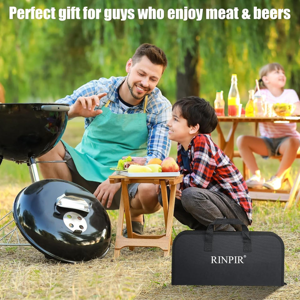31Pcs BBQ Grill Accessories Set for Men Dad. Heavy Duty Grilling Tools Gifts for Fathers Day. Stainless Steel BBQ Utensils Kit with Mats. Grill Brush in Carrying Bag Brown