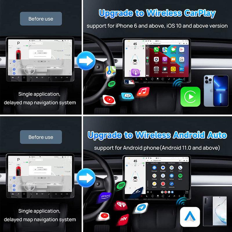 2024 Tesla Model 3/Y (2018-2024) Wirelessly Connect Apple Carplay on Tesla Main Screen ( iOS 10+/Android 11+)