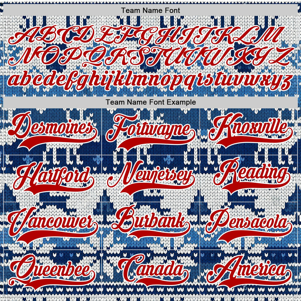 Custom Blue Red-White 3D Christmas Ugly Sweater Hockey Lace Neck Jersey