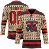 Custom City Cream Red-Brown 3D Christmas Hockey Lace Neck Jersey