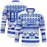 Custom White Thunder Blue-White 3D Christmas Ugly Sweater Hockey Lace Neck Jersey