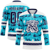 Custom Lakes Blue Navy-White 3D Christmas Hockey Lace Neck Jersey