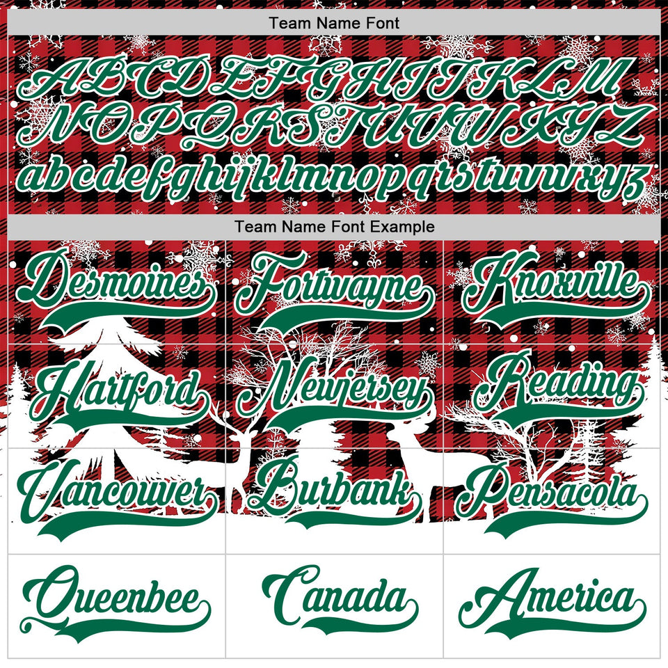 Custom Red Kelly Green-White 3D Christmas Plaid Hockey Lace Neck Jersey