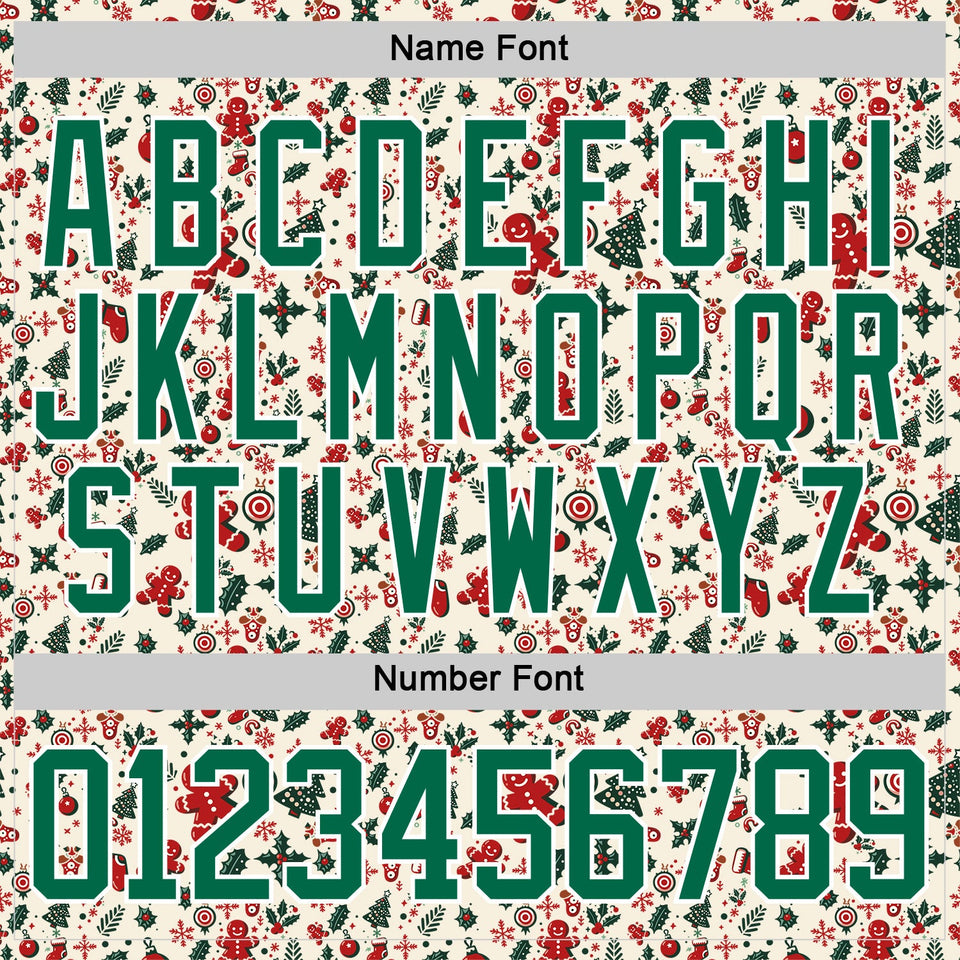 Custom Cream Kelly Green-White 3D Christmas Hockey Lace Neck Jersey