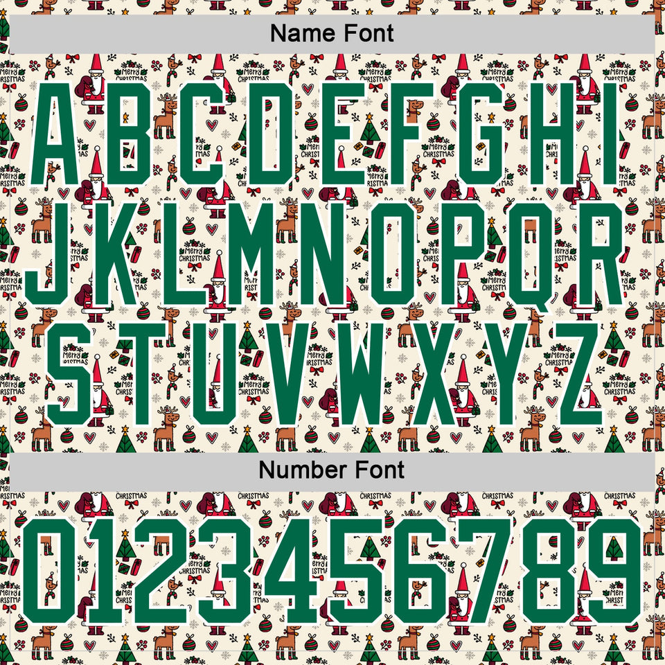 Custom Cream Kelly Green-White 3D Christmas Hockey Lace Neck Jersey