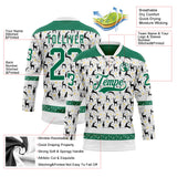 Custom White Kelly Green-White 3D Christmas Hockey Lace Neck Jersey