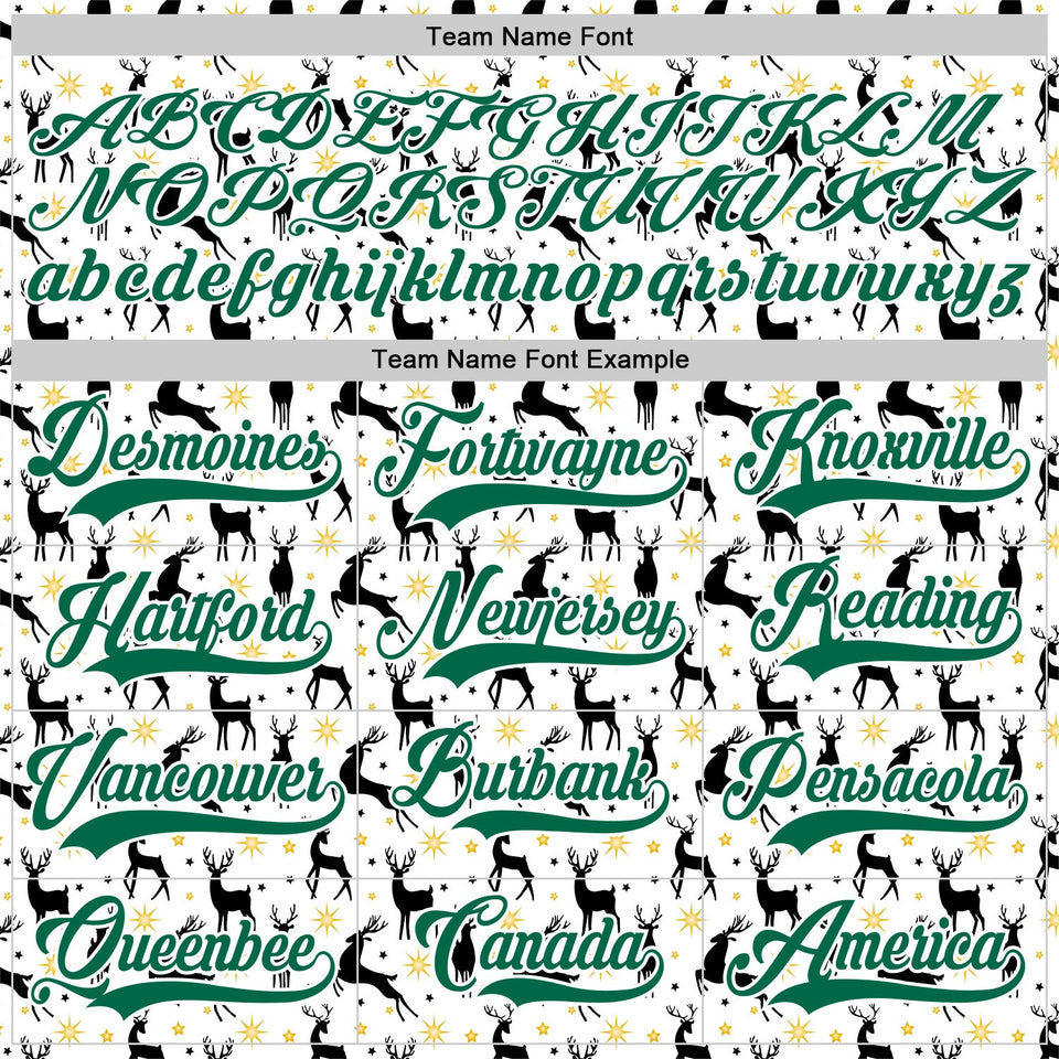 Custom White Kelly Green-White 3D Christmas Hockey Lace Neck Jersey