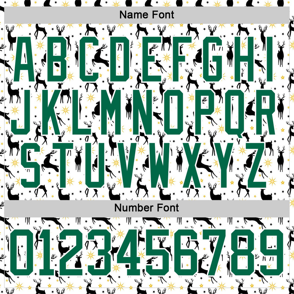 Custom White Kelly Green-White 3D Christmas Hockey Lace Neck Jersey