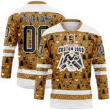Custom Old Gold Black-White 3D Christmas Hockey Lace Neck Jersey
