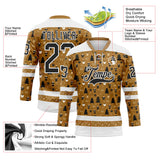 Custom Old Gold Black-White 3D Christmas Hockey Lace Neck Jersey