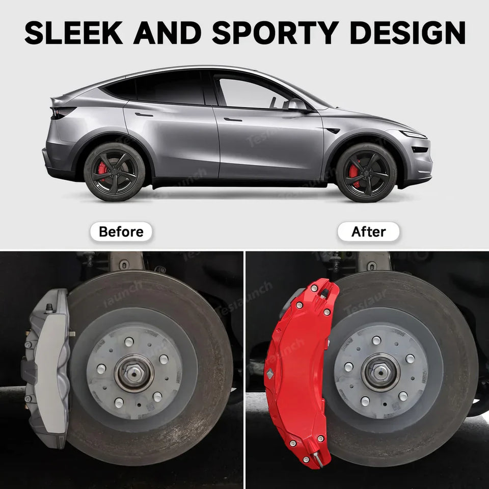 Set of 4 Red Brake Caliper Covers for Tesla Model Y - Enhanced Style for 2025+ Models