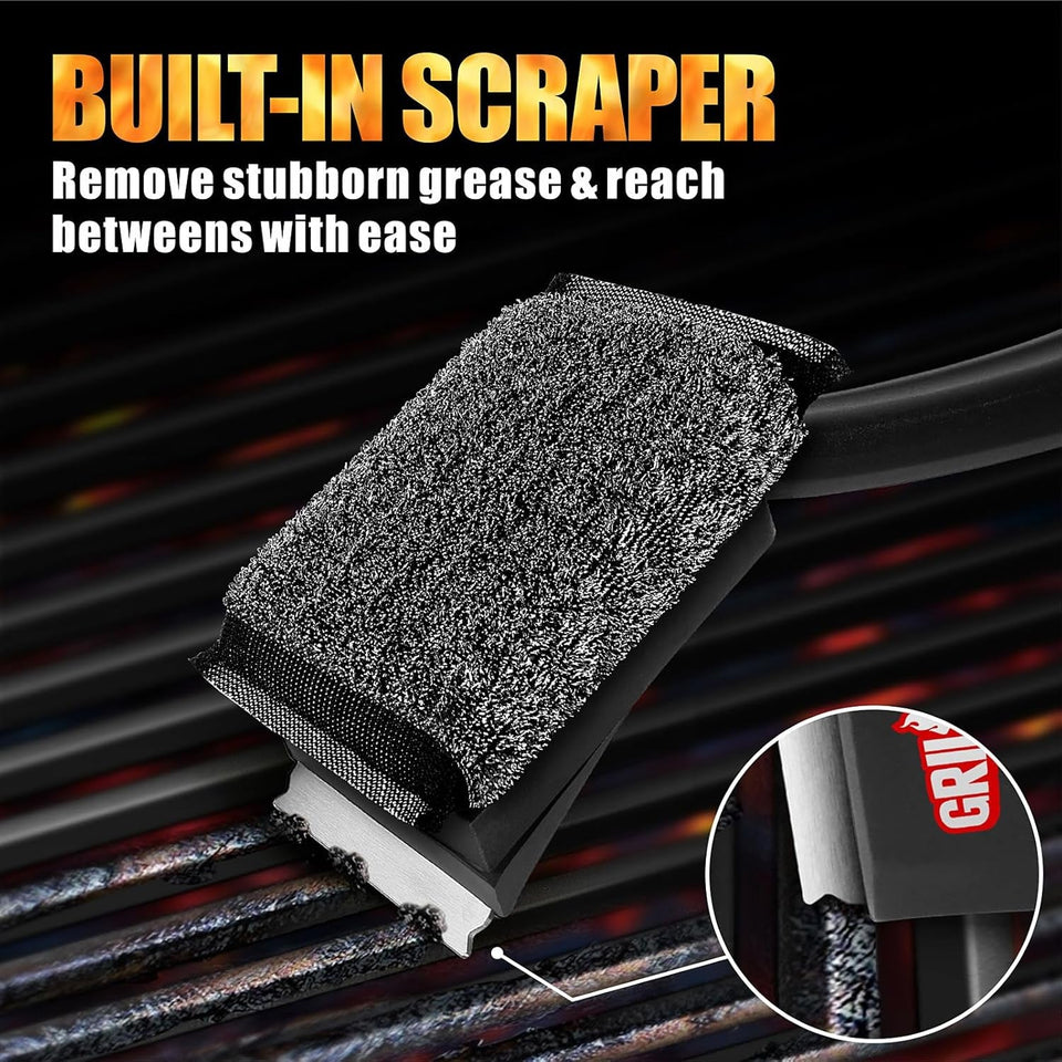 GRILLART Grill Brush Bristle Free. Steamwizards [Ultra Safe & Efficient] Grill Cleaner Brush with 1 Replacement Head. for Cast Iron and Stainless Steel Grates. BBQ Grill Brush for Outdoor Grill