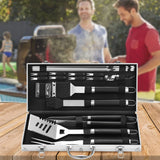 20PCS BBQ Grill Tools Set - Extra Thick Stainless Steel Fork. Spatula. Tongs& Cleaning Brush - Complete Barbecue Grilling Utensils Set in Aluminum Storage Case - Perfect Grill Gifts for Men