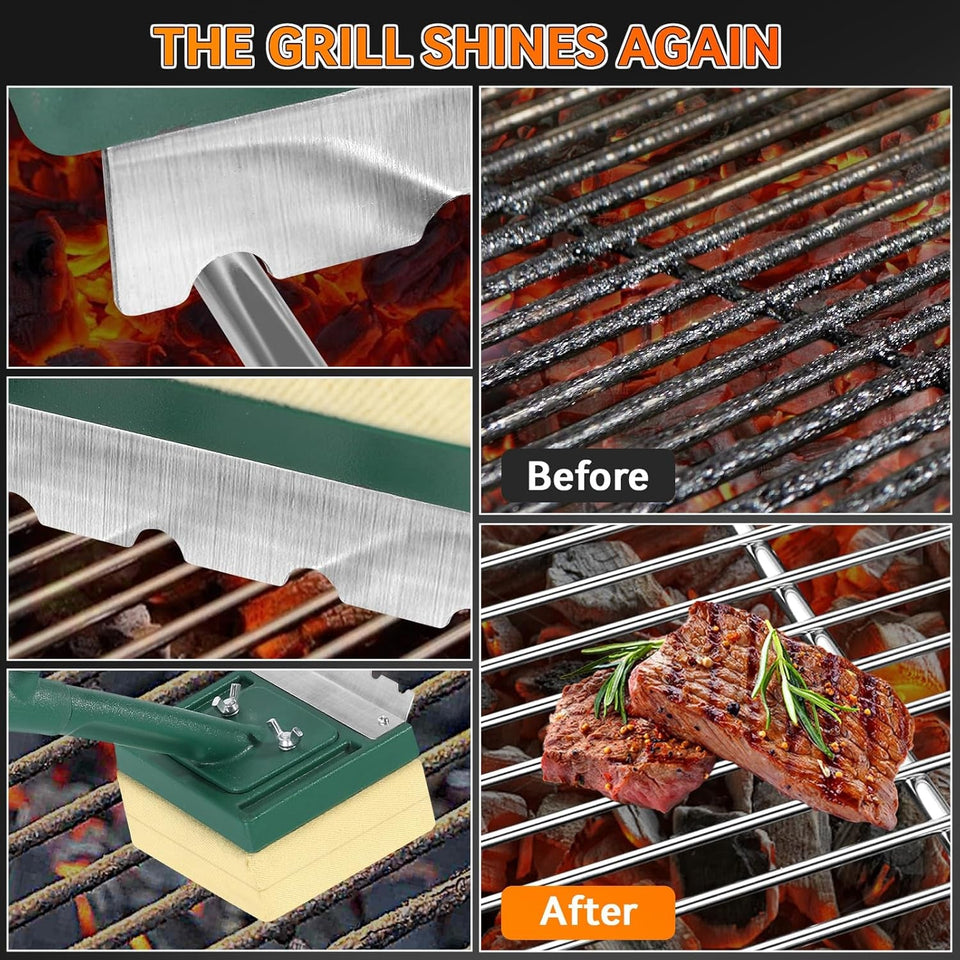 Grill Brush Bristle Free with Scraper.22 Extra Long Steam Grill Brush for Outdoor Grill.Replaceable Cleaning Head.Safe Grill Cleaner for Cast Iron/Stainless-Steel Grates.Ideal BBQ Gifts for Men Dad