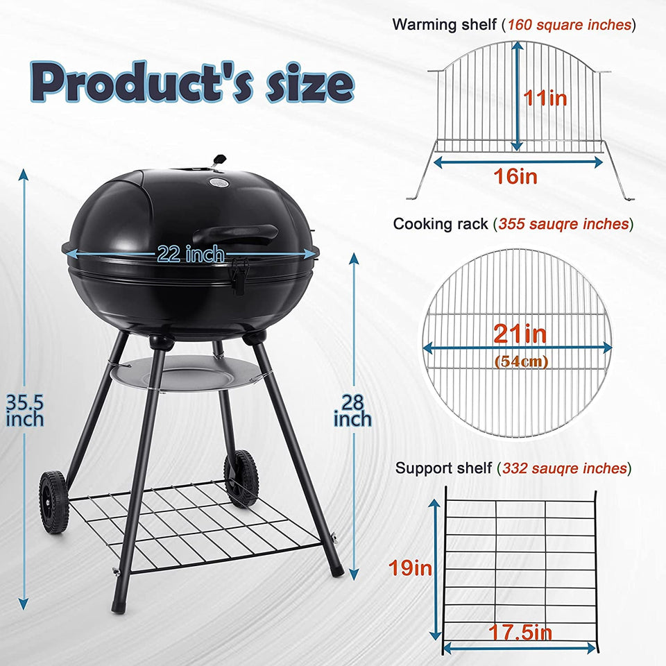 22-Inch Charcoal Kettle Grill Set of 12. Hasteel 2 Layer Grilling Racks Outdoor BBQ Grill. Heavy Duty Large Enameled Grills with Grilling Accessories for Camping Backyard Picnic. Barbecue Spatula