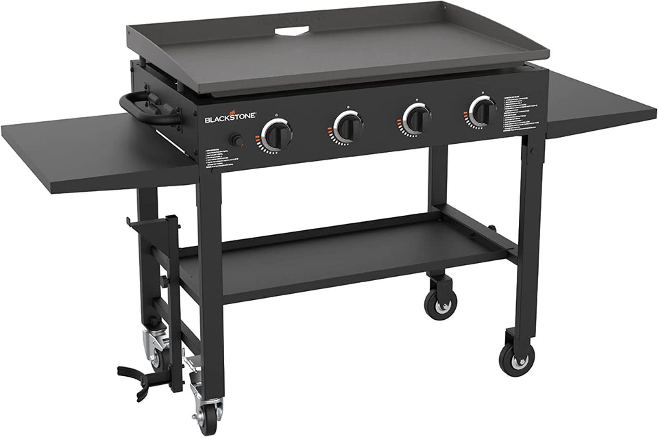 36 Inch Gas Griddle Cooking Station 4 Burner Flat Top Gas Grill Propane Fuelled Restaurant Grade Professional 36 Outdoor Griddle Station with Side Shelf (1554)