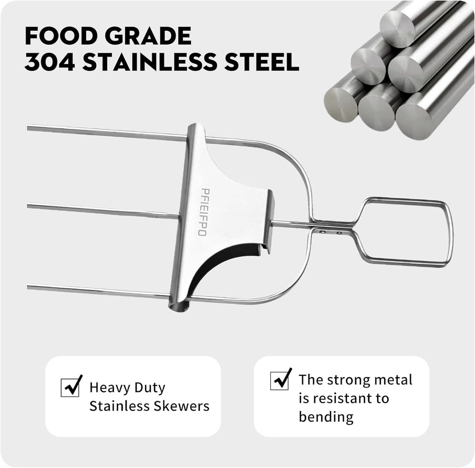 10PCS Kabob Skewers for Grilling.3.Double and Single Pronged Grilling Accessories.304 Stainless Steel Metal Skewers for Kabobs with Push Bar for Quick Release.With Storage Bag and Oil Brush