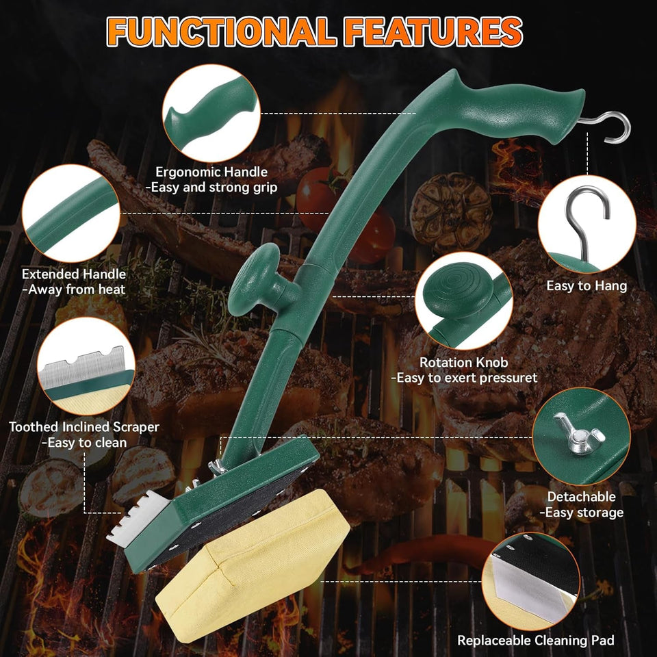 Grill Brush Bristle Free with Scraper.22 Extra Long Steam Grill Brush for Outdoor Grill.Replaceable Cleaning Head.Safe Grill Cleaner for Cast Iron/Stainless-Steel Grates.Ideal BBQ Gifts for Men Dad