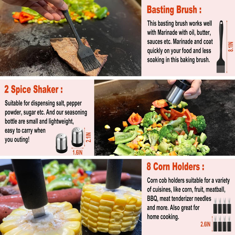 38PC Flat Top Grill Griddle Accessories Set - Must Have for Your Outdoor Griddle with Professional Griddle Spatula. Cleaning Kit. Grill Basting Cover - Ideal Griddle Gift for Men Women