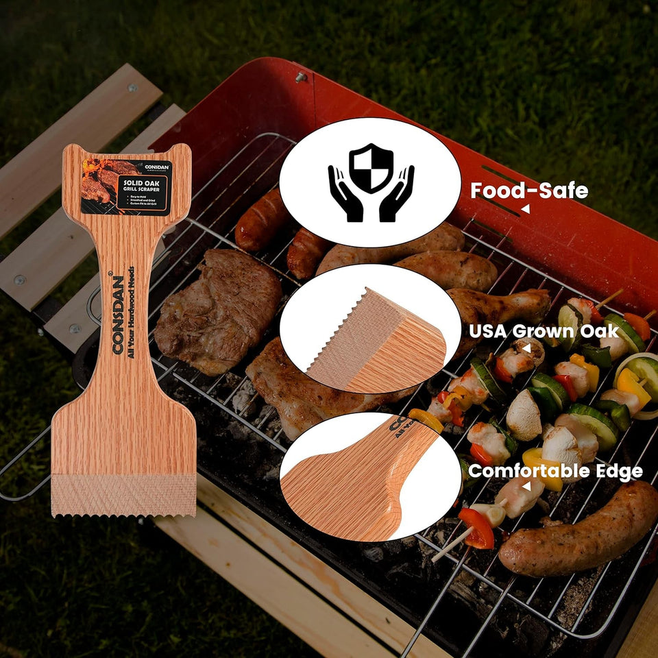 Grill Scraper. Soild Oak Wooden Grill Brush. Grill Scraper for Outdoor Grill. Bristle Free Grill Scrapers. Grill Grate Cleaner Safe Wood Grill Brusher