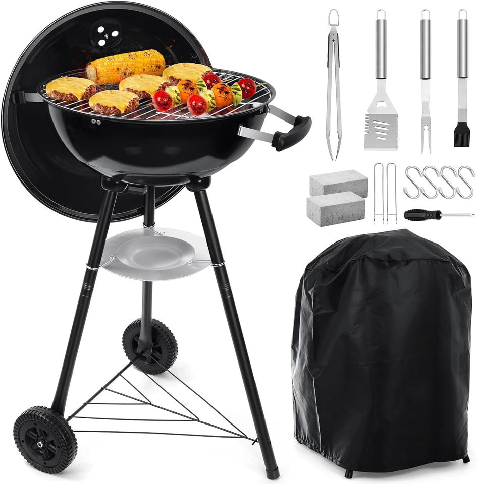 18 Inch Charcoal Grill. Hasteel 2-In-1 Kettle Outdoor Barbecue Grill. Portable Black BBQ Grill for Camping/Backyard/Patio/Picnic. Porcelain-Enameled Lid & Fire Bowl. 254.SQ.IN Cooking Area. 13-Piece