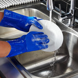 2 Pairs Rubber Household Cleaning Gloves for Kitchen Dishwashing. Cotton Lined (Blue)