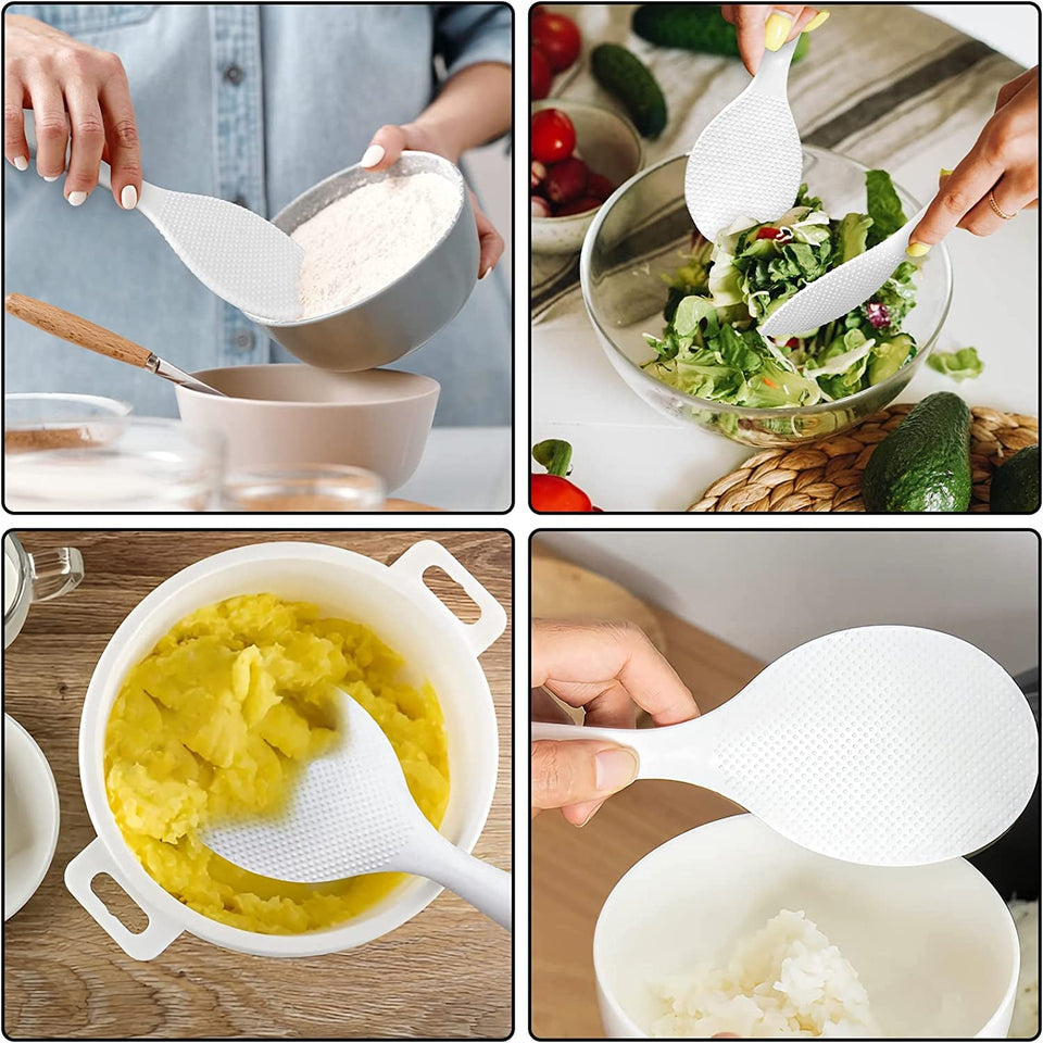2 Pcs Non‑Stick Plastic Rice Paddle – Standing Rice Spoon Spatula. Heat Resistant. White