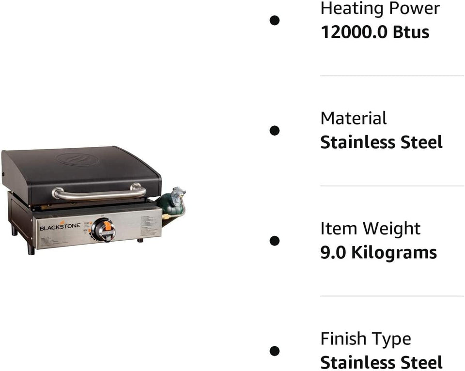 1814 Stainless Steel Propane Gas Portable. Flat Top Griddle Frill Station for Kitchen. Camping. Outdoor. Tailgating. Tabletop. Countertop – Heavy Duty & 12. 000 Btus. 17 Inch. Black