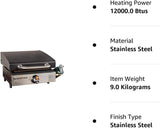 1814 Stainless Steel Propane Gas Portable. Flat Top Griddle Frill Station for Kitchen. Camping. Outdoor. Tailgating. Tabletop. Countertop – Heavy Duty & 12. 000 Btus. 17 Inch. Black