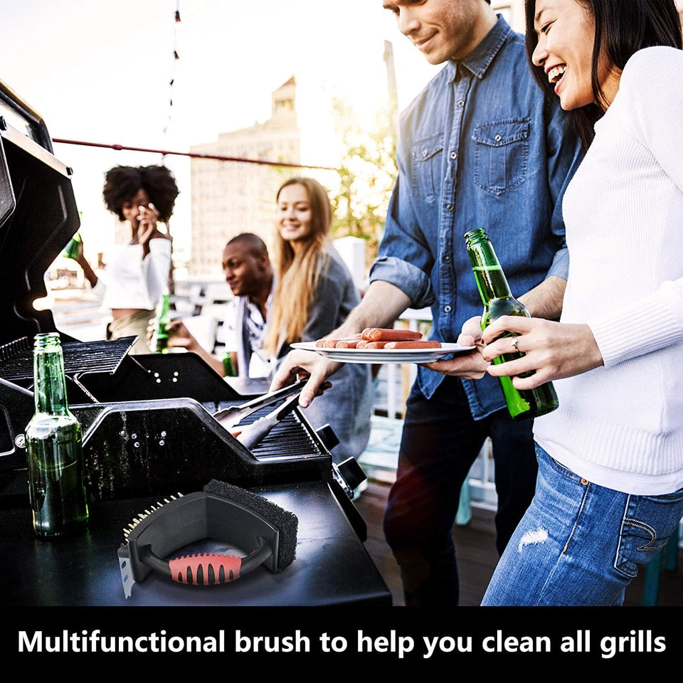 Grill Brush for Outdoor Grill. Brass Grill Cleaning Brush BBQ Cleaning Brush for Outdoor Grill. Multifunctional with Brass Bristle Scouring Pad and Scraper Grill Cleaner Brush and Scraper
