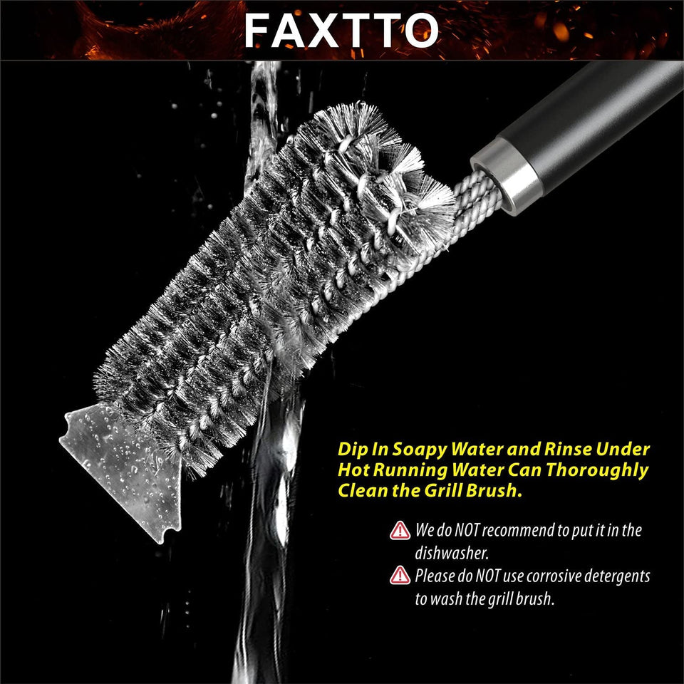 Grill Brush with Extra Strong Long Handle BBQ Cleaner Accessories - Safe Wire BBQ Brush. Triple Barbecue Scrubber Cleaning Brush for Gas/Charcoal Grilling Grates
