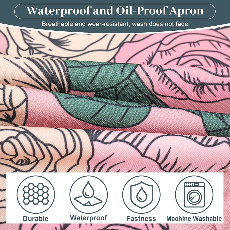 3 Pack Floral Aprons for Women with 2 Pockets. Women Aprons Waterproof Adjustable Cooking Aprons for Kitchen. Gardening. Baking. Salon Apron Gift for Mom Wife Sister Grandma