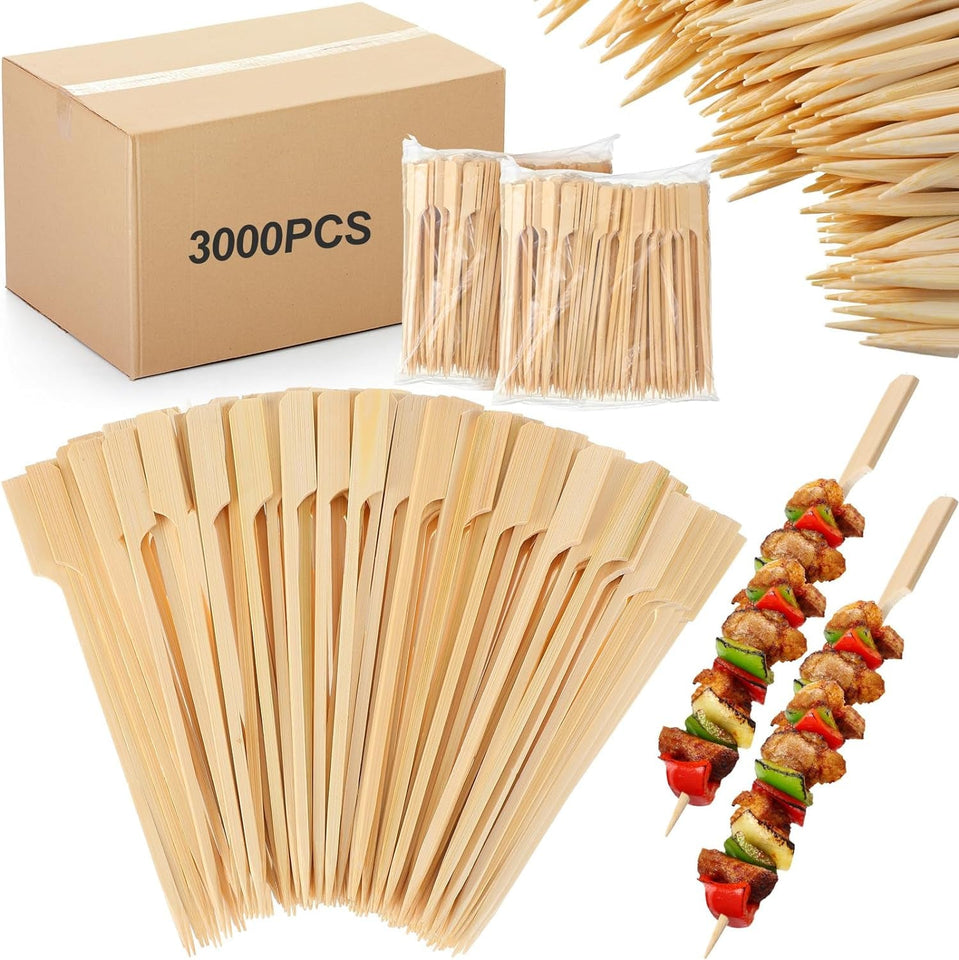 3000 Pcs Bamboo Skewers for Appetizers Toothpicks Wide Wooden Skewers Paddle for Kabobs Cocktail Picks Fruit Kababs Bbq Barbecue Sausage Grilling(6 Inches)