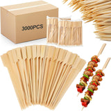 3000 Pcs Bamboo Skewers for Appetizers Toothpicks Wide Wooden Skewers Paddle for Kabobs Cocktail Picks Fruit Kababs Bbq Barbecue Sausage Grilling(6 Inches)