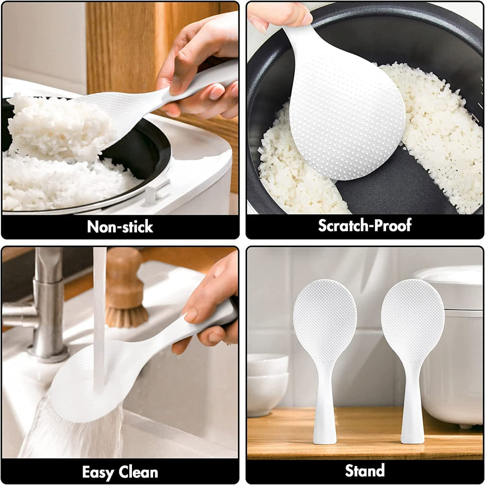 2 Pcs Non‑Stick Plastic Rice Paddle – Standing Rice Spoon Spatula. Heat Resistant. White