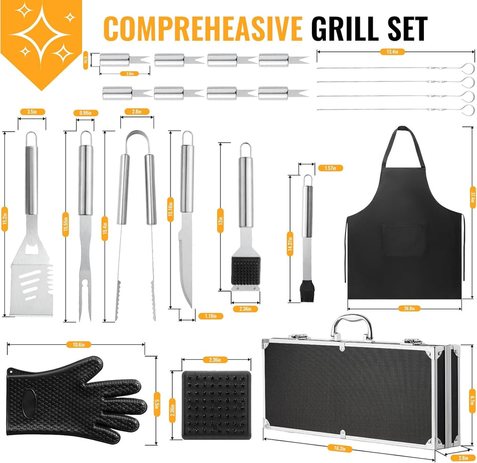 22Pcs Grilling Accessories. BBQ Accessories with Aluminum Case. Stainless Steel Grill Set Tools for Outdoor Camping&Barbecue. Grilling Gifts for Men Dad Fathers Day