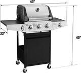 3 Burners Gas Grill with Side Burner. Propane Grill with Wheels and Storage. Outdoor Gas BBQ with Oil Tray and Thermometer for Patio and Party. 37000 BTU