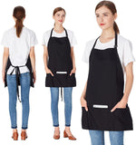 2 Pack 3 Pockets 100% Cotton Adjustable Bib Apron Chef Kitchen Cooking Aprons for Women Men. Black