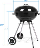 18 Charcoal Grill with Wheels for Outdoor Cooking Barbecue Camping BBQ Coal Kettle Grill Tailgating Portable Heavy Duty round with Thickened Grilling Bowl Wheels. Black