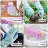 3 Pairs Rubber Cleaning Gloves for Household - Reusable Dishwashing Gloves for Kitchen. Waterproof Flocked Liner Dish Washing Gloves for Kitchen Bathroom. Laundry. Gardening (Large)