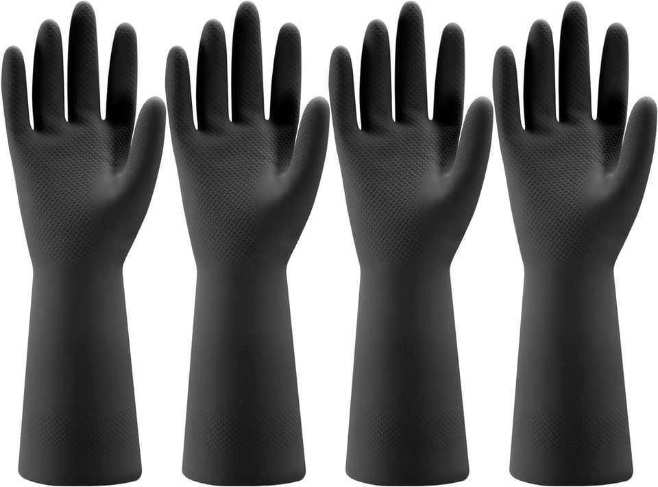 4 Pairs Rubber Kitchen Dishwashing Gloves - Reusable Household Cleaning Gloves for Washing Dishes and Cleaning Tasks. Flexible Durable and Non-Slip (Medium. Black)