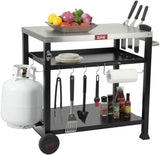3-Shelf Movable Food Prep and Pizza Oven Table. BBQ Grilling Table. Home & Outdoor Multifunctional Stainless Steel Table Top Worktable on 2 Wheels. L39.5 X W25.6 X H33