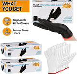 200 Pcs Disposable BBQ Gloves with 4 Pairs Cotton Liners Grilling Gloves BBQ Cooking Gloves(Black. White. Large)