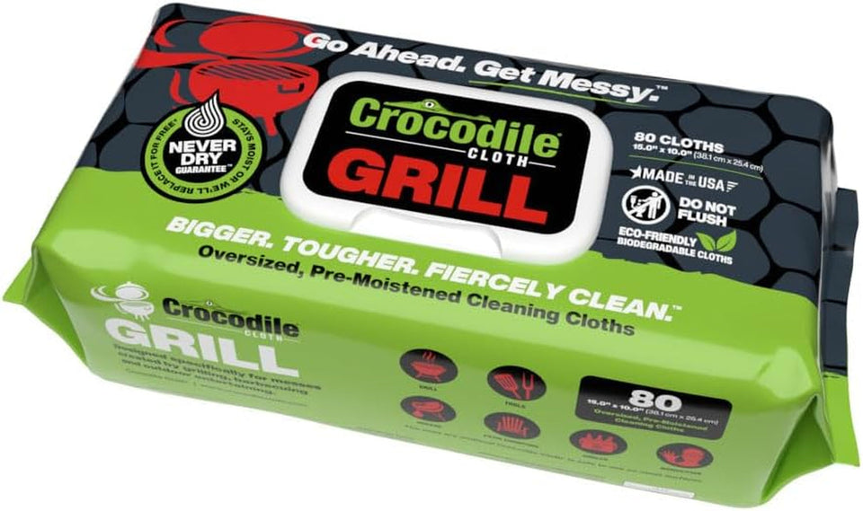 Grill Cleaning Wipes - Grill Grate and BBQ Disposable Wipes - Cut through Grease. Oil. Fat. and Dirt on Your Grill. Tools. Patio and More - 80 Giant Commercial Strength Wipes