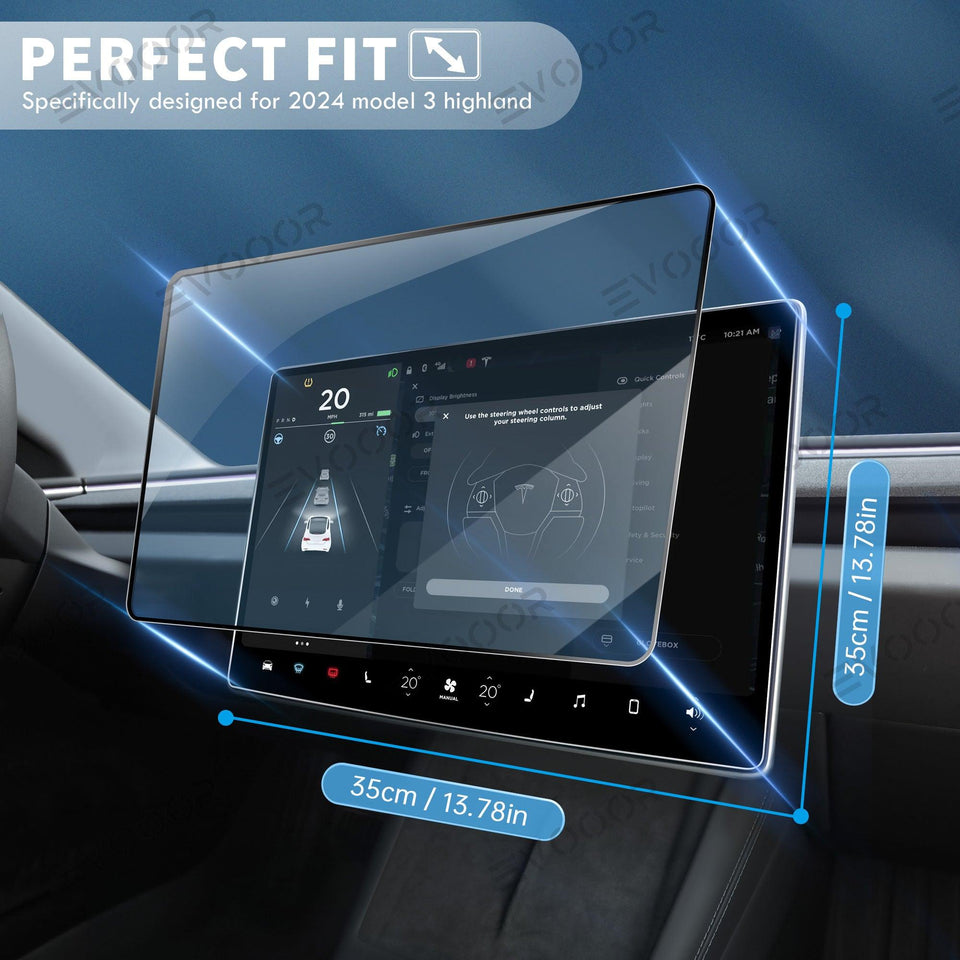 2024 Model 3 Highland Tempered Glass(9H) Screen Protector For Tesla Dashboard Screen & Second Row Seat Screen Set (2PCS)