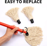 2 Pack 18 Inch Grill Basting Mop with Wooden Long Handle and 2 Extra Replacement Brushes for BBQ Grilling Smoking Steak (Nature Wood & Brown)