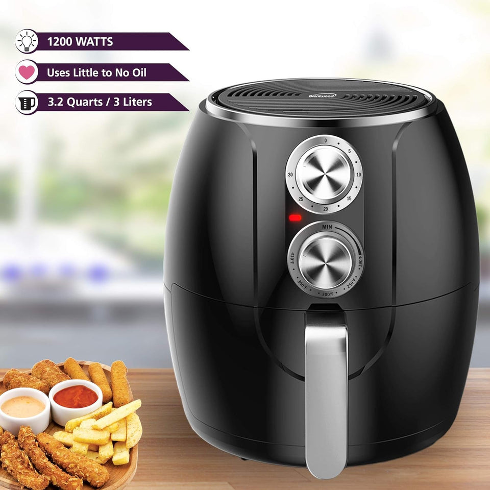 3.2-Quart Small Electric Air Fryer. Timer & Temp. Control (Black. Silver) (AF-300BK)